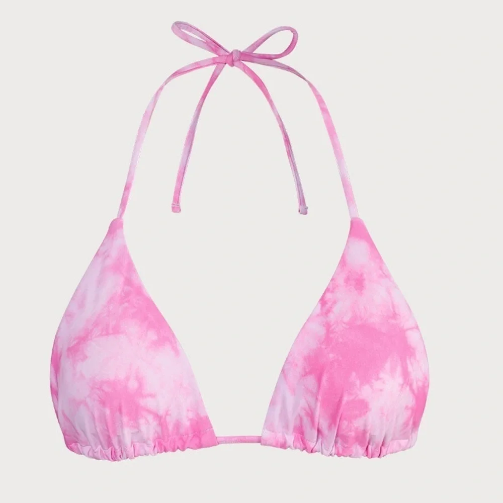 Frankie’s Bikini Pink Tie-Dye Halter Triangle Bikini Top (631)